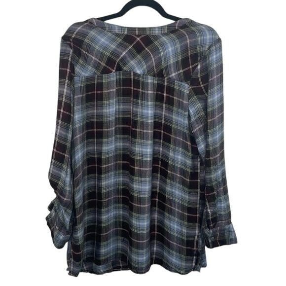 Motherhood Maternity Plaid Tunic Roll Tap Sleeves V cross string tie Size Large - Picture 2 of 10